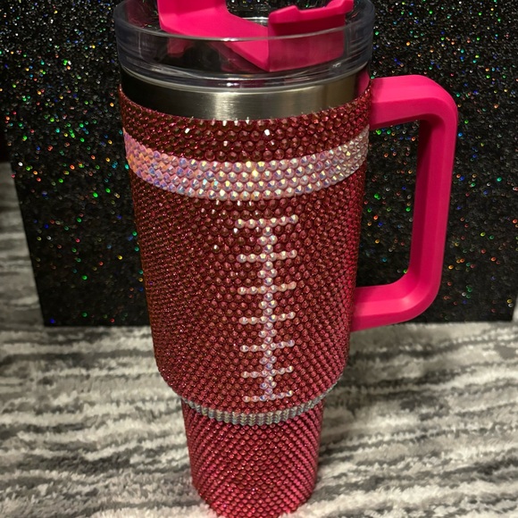 Blinged out pink and silver Football Mom tumbler! So very cute! - Picture 4 of 7